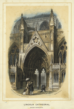Lincoln Cathedral, south entrance (colour litho)
