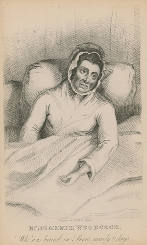 Elizabeth Woodcock, who was buried in snow for nearly 8 days (engraving)