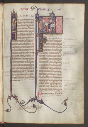 Full page: text and historiated initials, c.1300 (tempera painting)