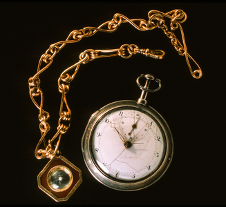 A watch and compass belonging to the explorer Lewis and Clark at the Missouri Historical Society, St. Louis, Missouri.