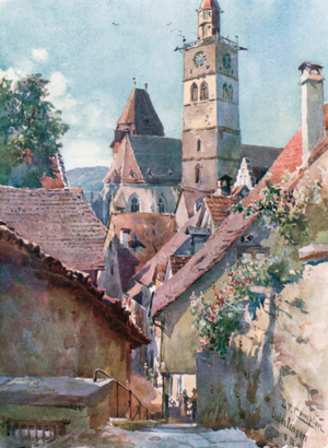 Ueberlingen on the Lake of Constance (colour litho)