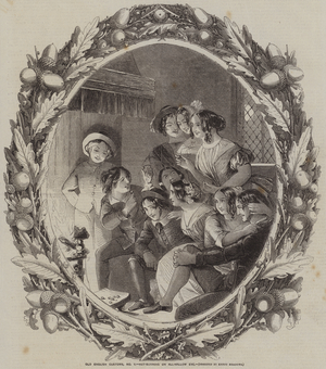 Old English Customs, Nut-Burning on All-Hallow Eve (engraving)