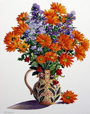 Orange Chrysanthemums (watercolour on paper)