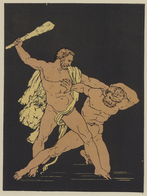 Hercules and Cacus (colour litho)