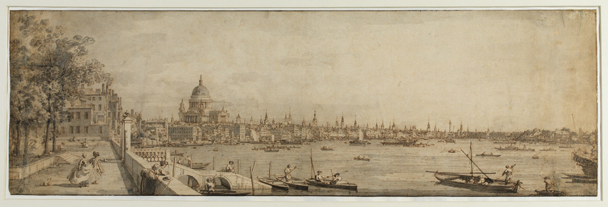 View from Somerset Gardens looking towards London Bridge, c.1746-55 (pen, brown ink & grey wash on laid paper)