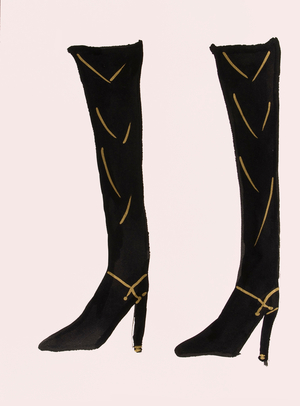 Black Boots, 2017 (black india ink, with gold felt tip pen on paper)