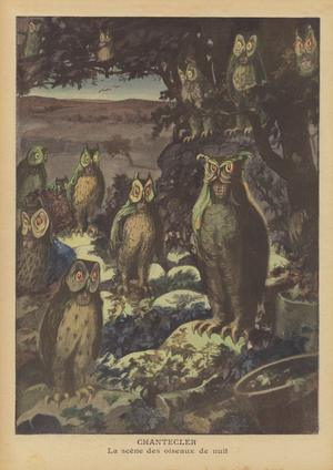 Scene from Edmond Rostand's play Chantecler (colour litho)