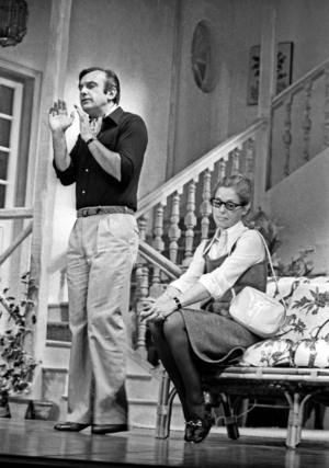 Rehearsal of Play "Peau De Vache" in Paris, 1975 : Daniel Ceccaldi and Danielle Volle (b/w photo)