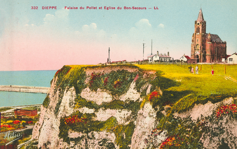 Dieppe: Falaise du Pollet et Eglise du Bon-Secours (coloured photo)