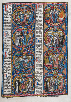 Biblical scenes and moralisations in a series of eight roundels