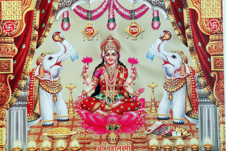 Lakshmi, the wife of Vishnu, is goddess of prosperity, good fortune, and beauty.