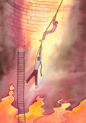 To persevere in intercession, and help someone to abandon grave sins, is to save him from the fires of Hell, 2004 (w/c on paper)