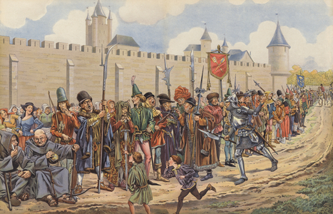 Louis XI raised an army from the citizens of Paris (colour litho)