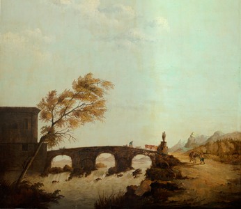 Second back room at the back, meeting room, murals with rural scenes in classical style, probably from around 1810, scene 1