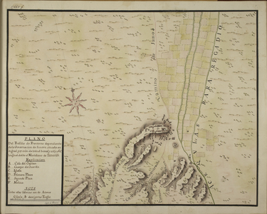 Plano del presidio de fronteras dependiente de la governacion de Sonora situado en 31 grados y 35 minutos de latitud boreal y en 255° y 34' de longitud constados desde el meridiano de Tenerife.