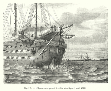 L'Agamemnon posant le cable atlantique, 2 aout 1858 (engraving)