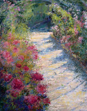 Rose Garden Path by Linda O. Cohen, oil painting, (20th century)