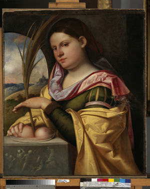Portrait of a Young Woman as Saint Agatha, 1516-17 (oil on canvas)