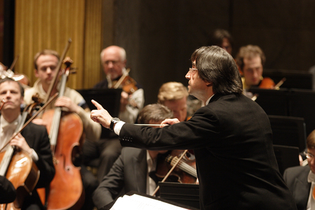 Riccardo Muti performing with the Vienna Philharmonic at the Theatre des Champs Elysees, Paris, March 2008. Italian conductor born 28 July 1941.