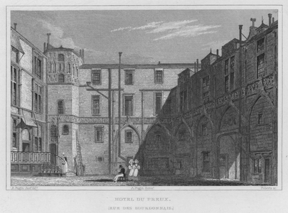 Paris, Hotel Du Preux, Rue Des Bourdonnais (engraving)