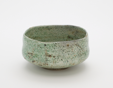 Tea bowl with false Raku seal, unknown Raku ware workshop, 19th century (earthenware with copper-green lead glaze)