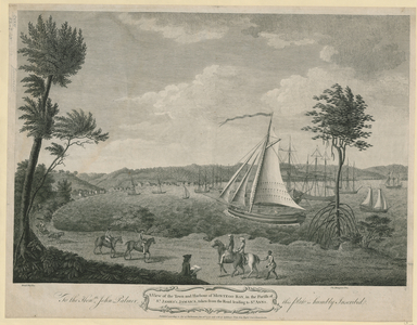 A View of the Town and Harbour of Montego Bay, in the Parish of St.James's, Jamacia : taken from the Road leading to St. Ann's. To the Hon.ble John Palmer this plate is humbly inscribed, 1770 (print)