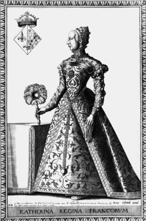 Catherine de Medicis (1519-1589) wife of HenriII and queen of France in 1547-1559 then regent in 1560-1564, engraving by Hans Liefrinck