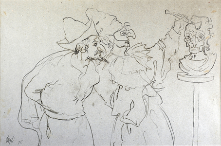 Pulcinella sculpture, 1976 (oil on paper)