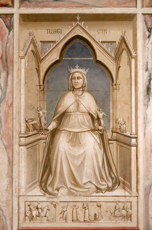 The Scrovegni Chapel. Fresco  by Giotto, 14 th century.  Virtue. Justice.  Padua. Italy.  (photo)