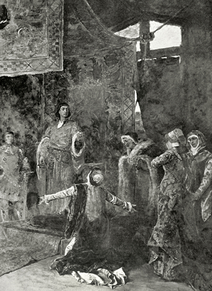 The Countess of Urgell in the tent of King Ferdinand I asking for pity for her husband (engraving)