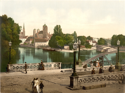 University Bridge with Cathedral, Sandkirche and Church of the Cross, Breslau, Silesia, Germany, c.1900 (colour litho)
