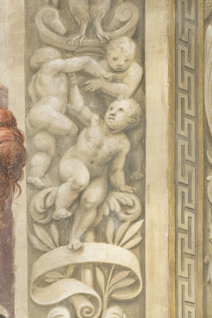 Putti, decorations around the windows (fresco)