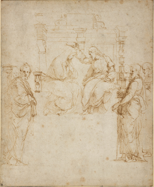 The Coronation of the Virgin, WA1846.206 (pen & brown ink over blind stylus, the edges of the sheet ruled in black ink)