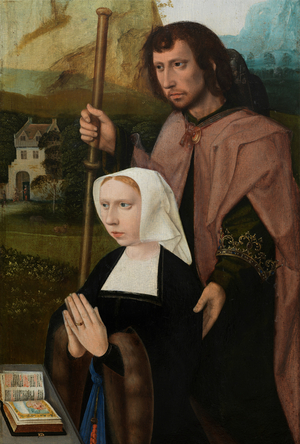 Detail of the right panel of the Virgin and Child with St. Catherine and St. Barbara, c.1520-25 (oil on panel)