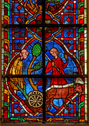 Window w207 depicting labourers (stained glass)
