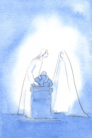 At the Easter Mass, I said that I wished I had known her better. Then Our Lady was beside me, greeting me, delighting in my joy, 2003 (w/c on paper)