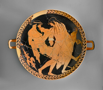Attic red-figured kylix with Zeus and eagle abducting Ganymede