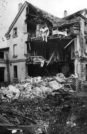 A residential building destroyed during an air raid, 1940 (b/w photo)