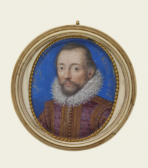 Portrait of Rhys Griffiths, 1617 (opaque watercolour and gilding on vellum, ivory frame)