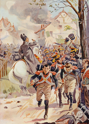 Napoleon at the Battle of Lutzen, 1813 (colour litho)