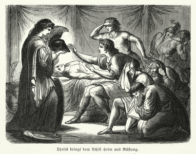 Thetis bringing the helmet and armour of Achilles (engraving)