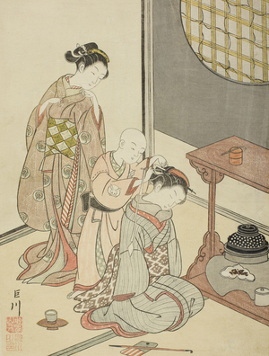 Night Rain of the Tea Stand from the series Eight Views of the Parlor, c.1766 (colour woodblock print)