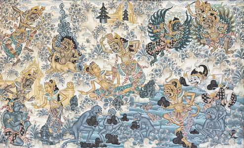 The kidnapping of Sita, c.1975 (acrylic and watercolour on canvas)