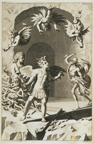 Satan and his demons, from 'Paradise Lost' by John Milton, 1688 (engraving)