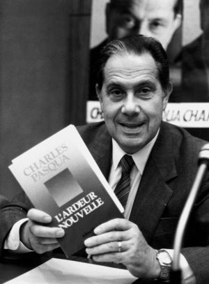 French Right Wing Politician Charles Pasqua Presenting his Book Five Months Before General Elections in France October 10, 1985 (b/w photo)