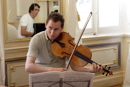 Antoine Tamestit - French viola player born in 1979, rehearsing with the French pianist, Eric LeSage,. Salon de provence, Festival de l'Empéri 2007