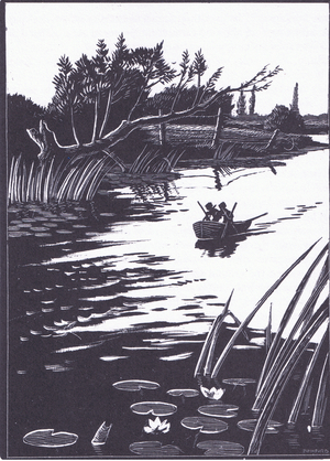 In a quiet evening the gnomes paddled along happily, illustration from Little Grey Men published by Methuen, 1974 (litho)