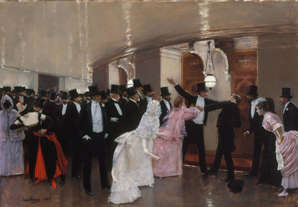 Altercation in the corridors of the Opéra, 1889 (oil on wood)
