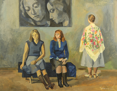 At the Exhibition, 1974 (tempera on paper)
