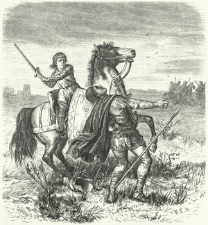 Grimoald, the future King of the Lombards, frees himself from the captivity of the Avars (engraving)